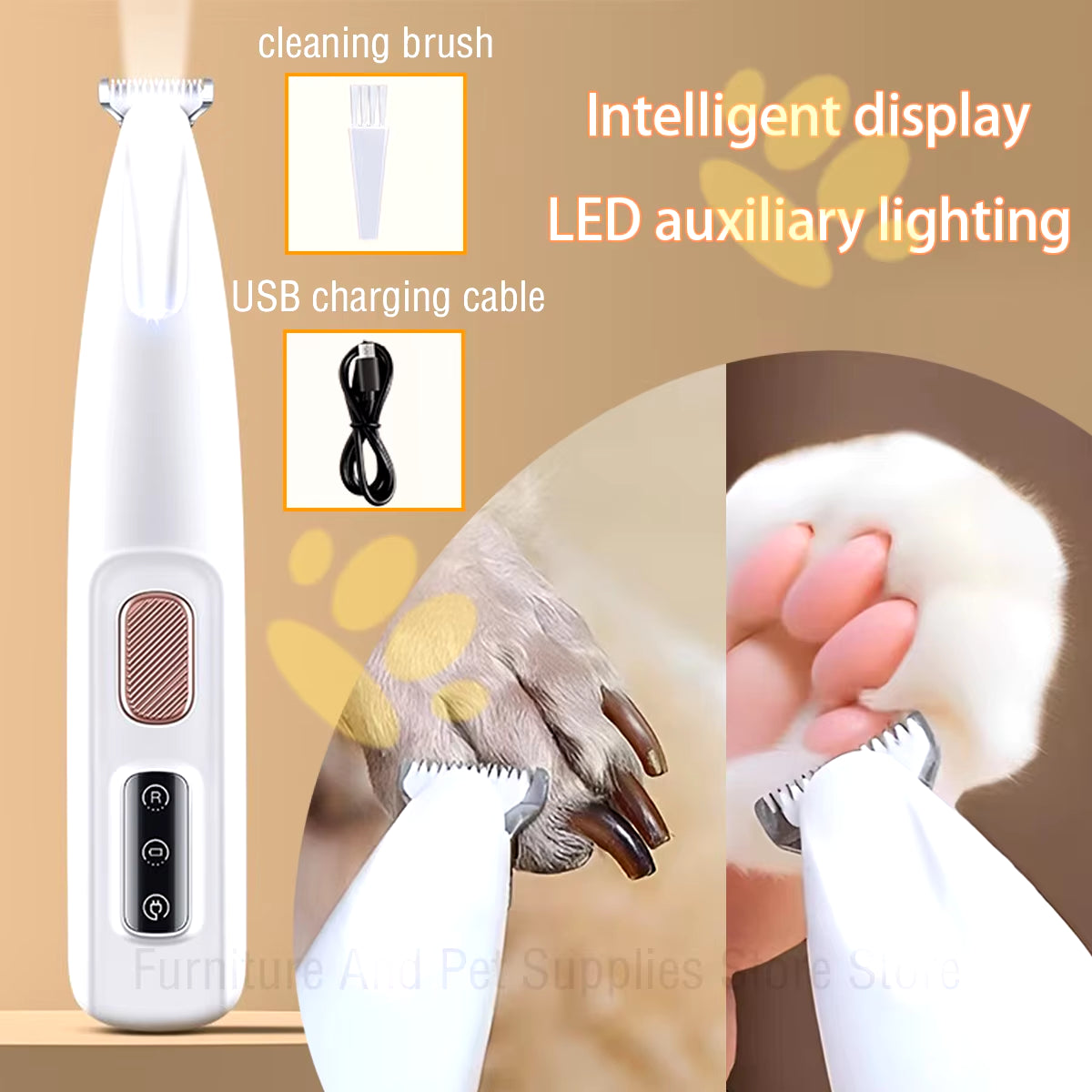 New Dog Paw Trimmer with LED Light Fully Waterproof Pet Hair Trimmer with LED Display Dog Clippers for Grooming 18Mm Widen Blade