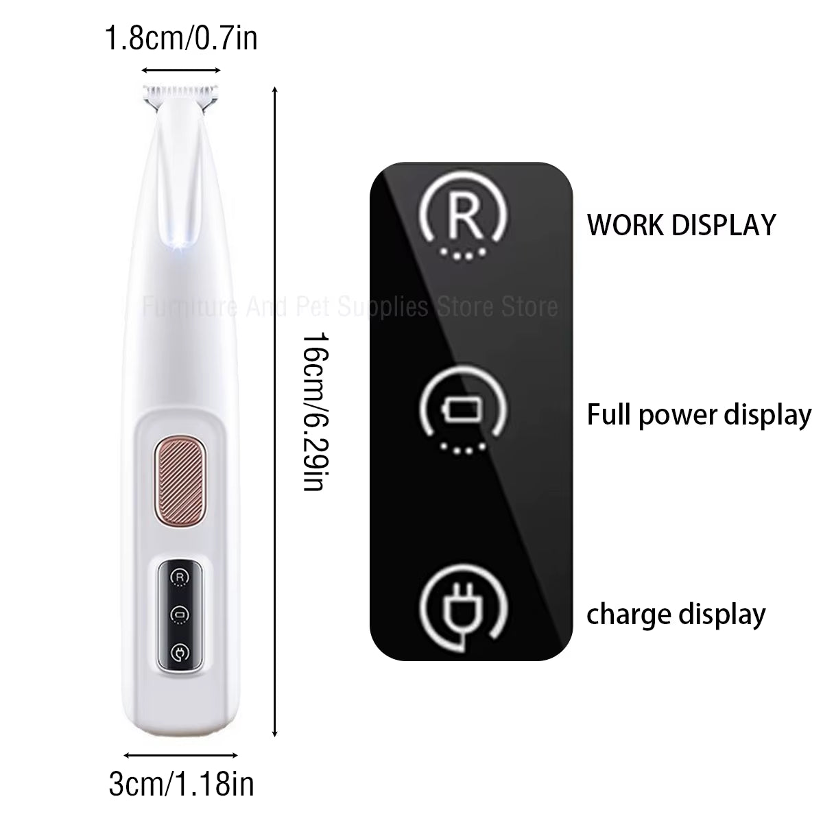 New Dog Paw Trimmer with LED Light Fully Waterproof Pet Hair Trimmer with LED Display Dog Clippers for Grooming 18Mm Widen Blade